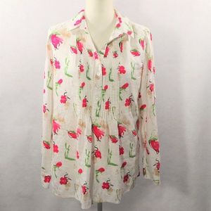 Linen Shirt Blouse Liz Claiborne Cream Pink M